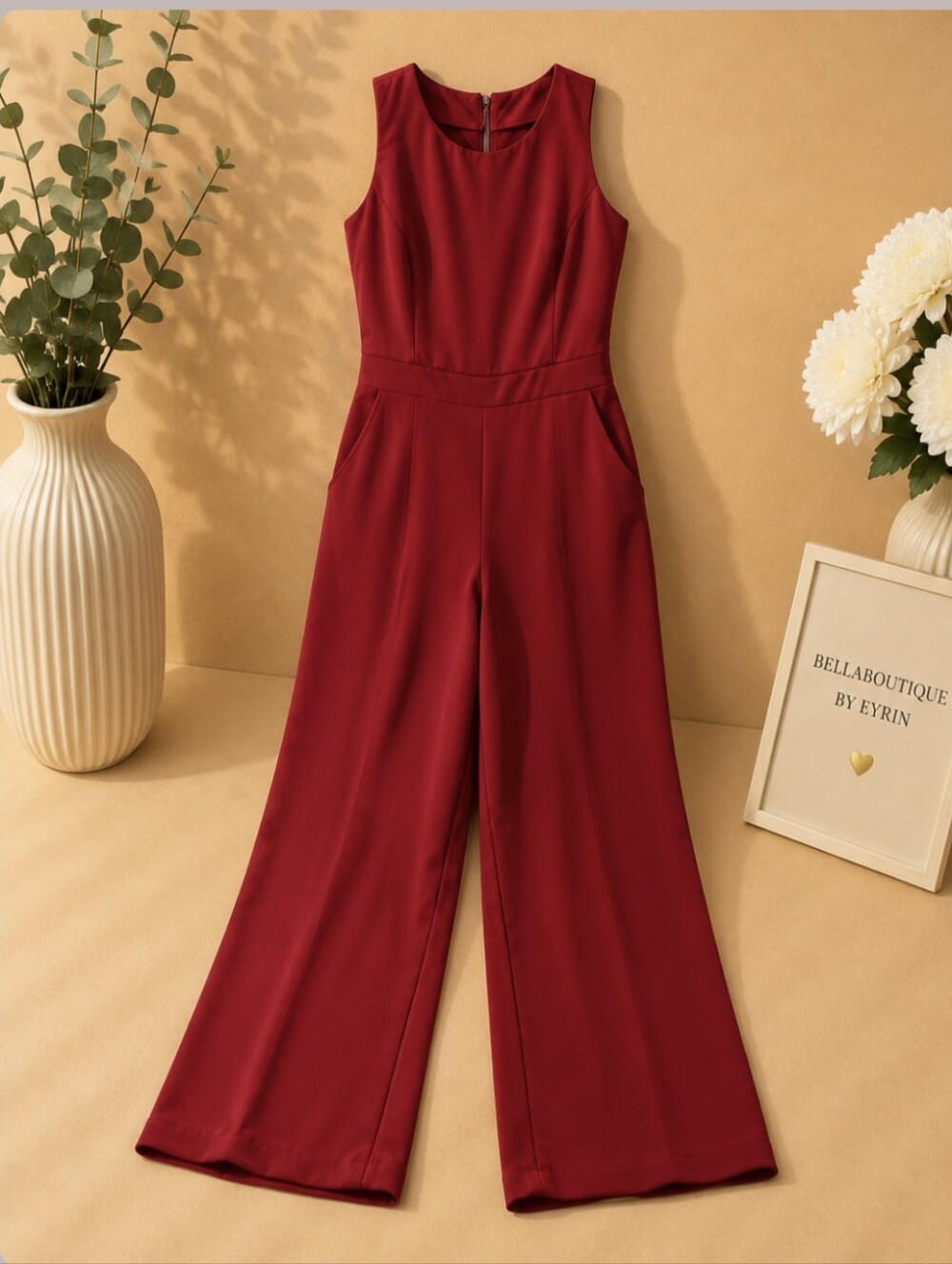 Adelyn Rae Red Wide Leg Jumpsuit Size Small
